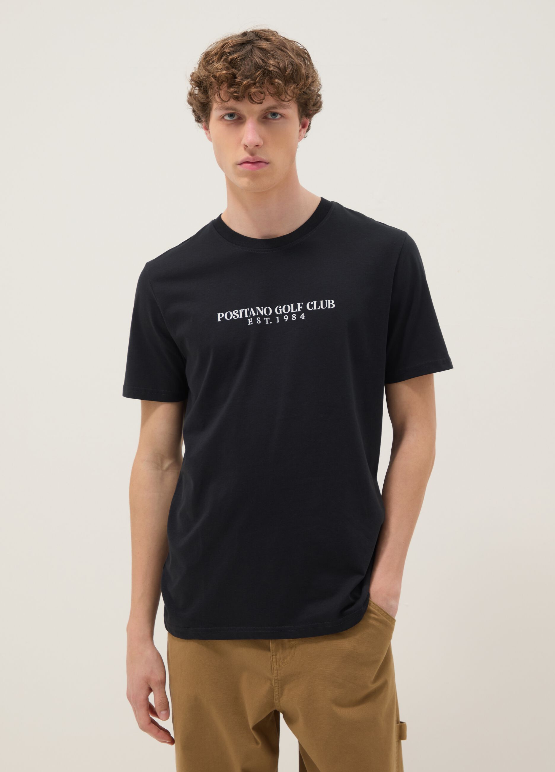 Black slogan T-shirt in pure cotton, regular fit