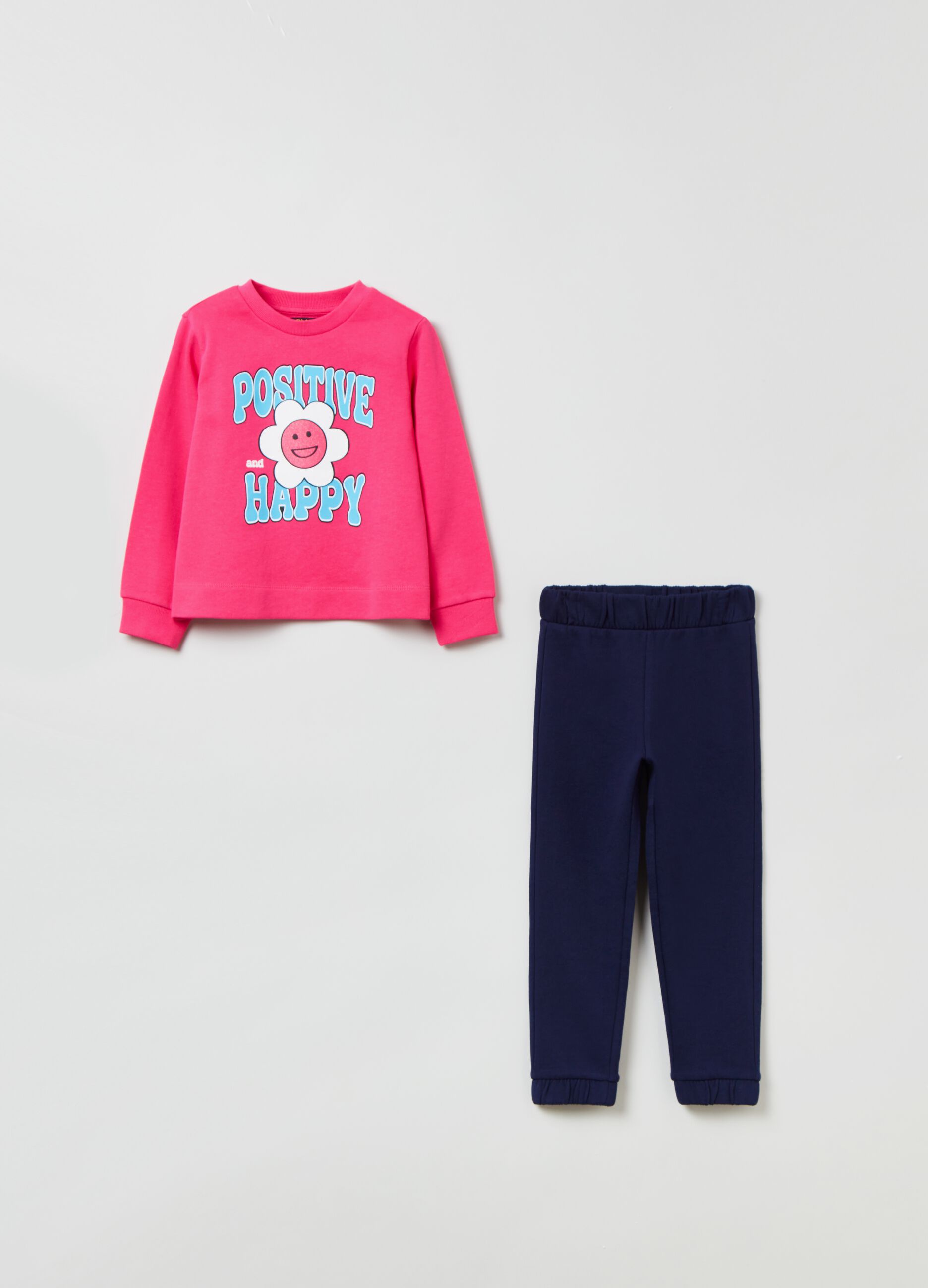 Jogging set con stampa fiori e lettering 