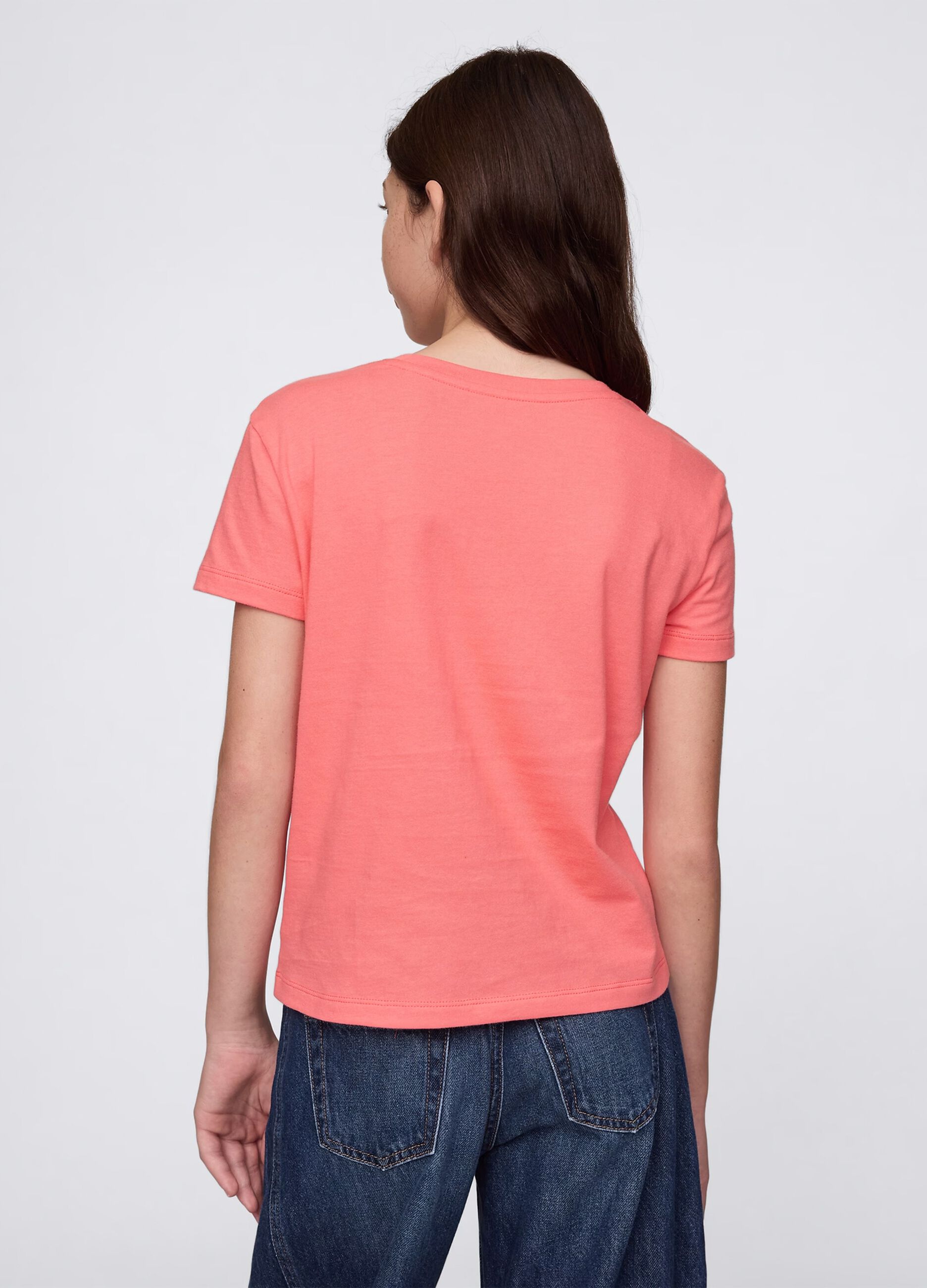 Pink cotton T-shirt with flowers print