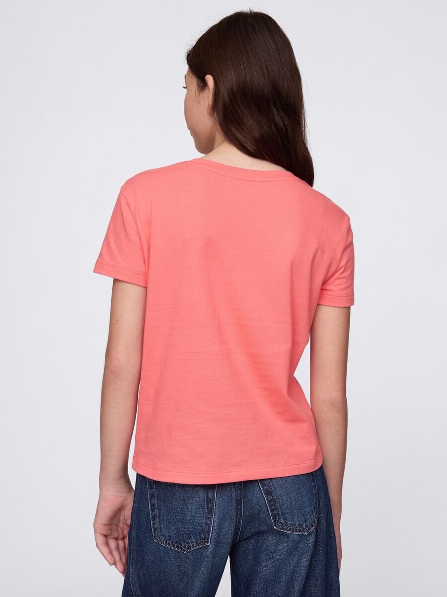 Pink cotton T-shirt with flowers print_1