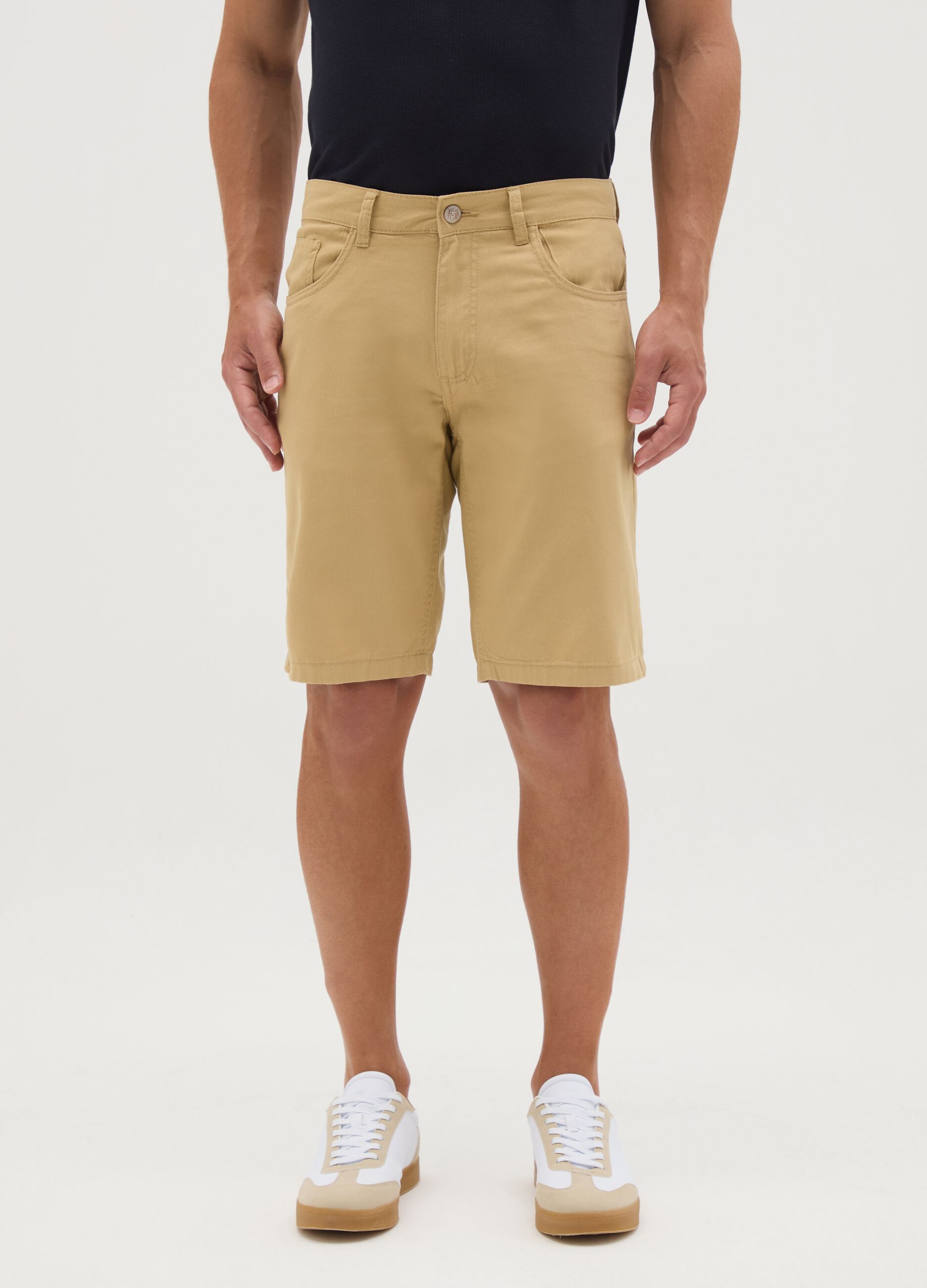 Men's beige pure cotton Bermuda shorts regular fit