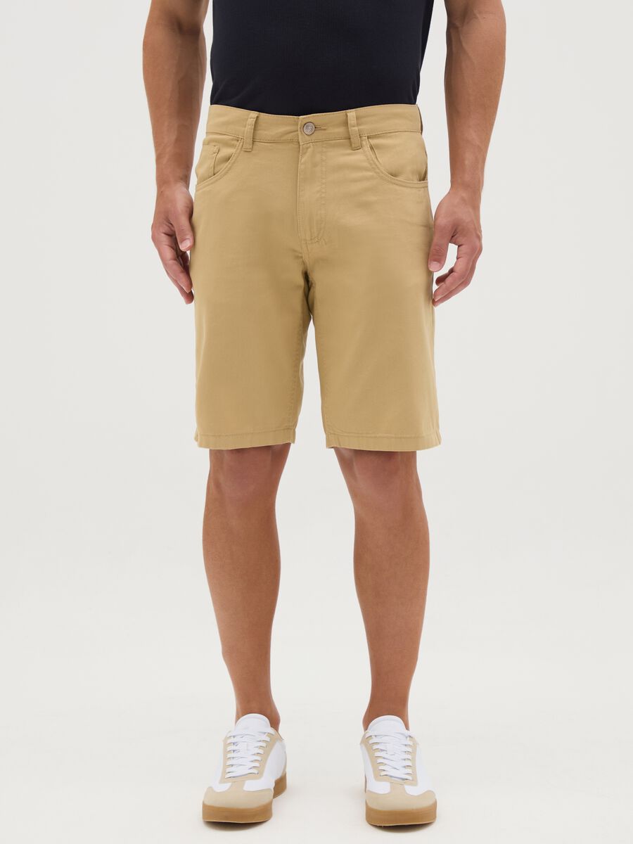 Men's beige pure cotton Bermuda shorts regular fit_1