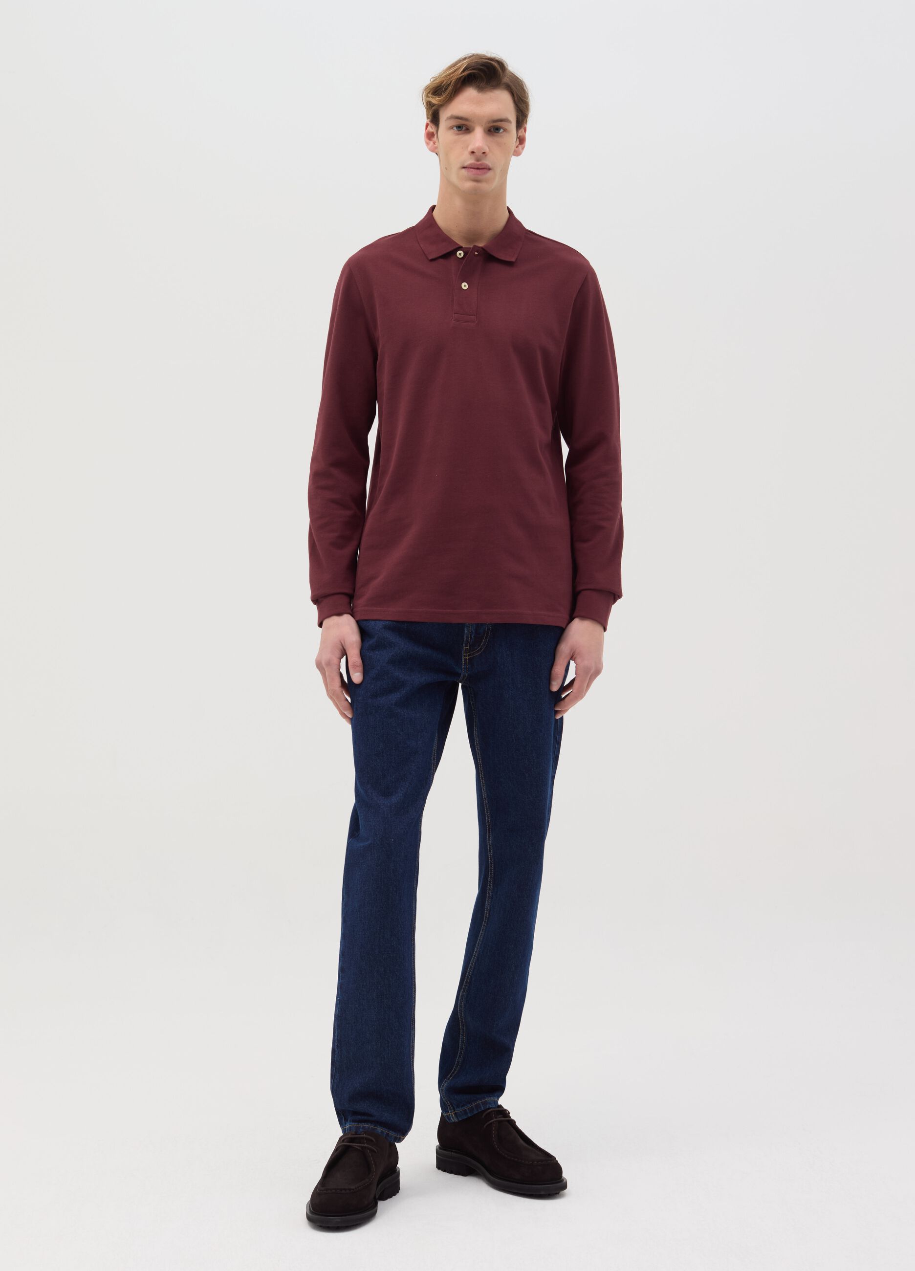 Long-sleeved polo shirt in organic cotton