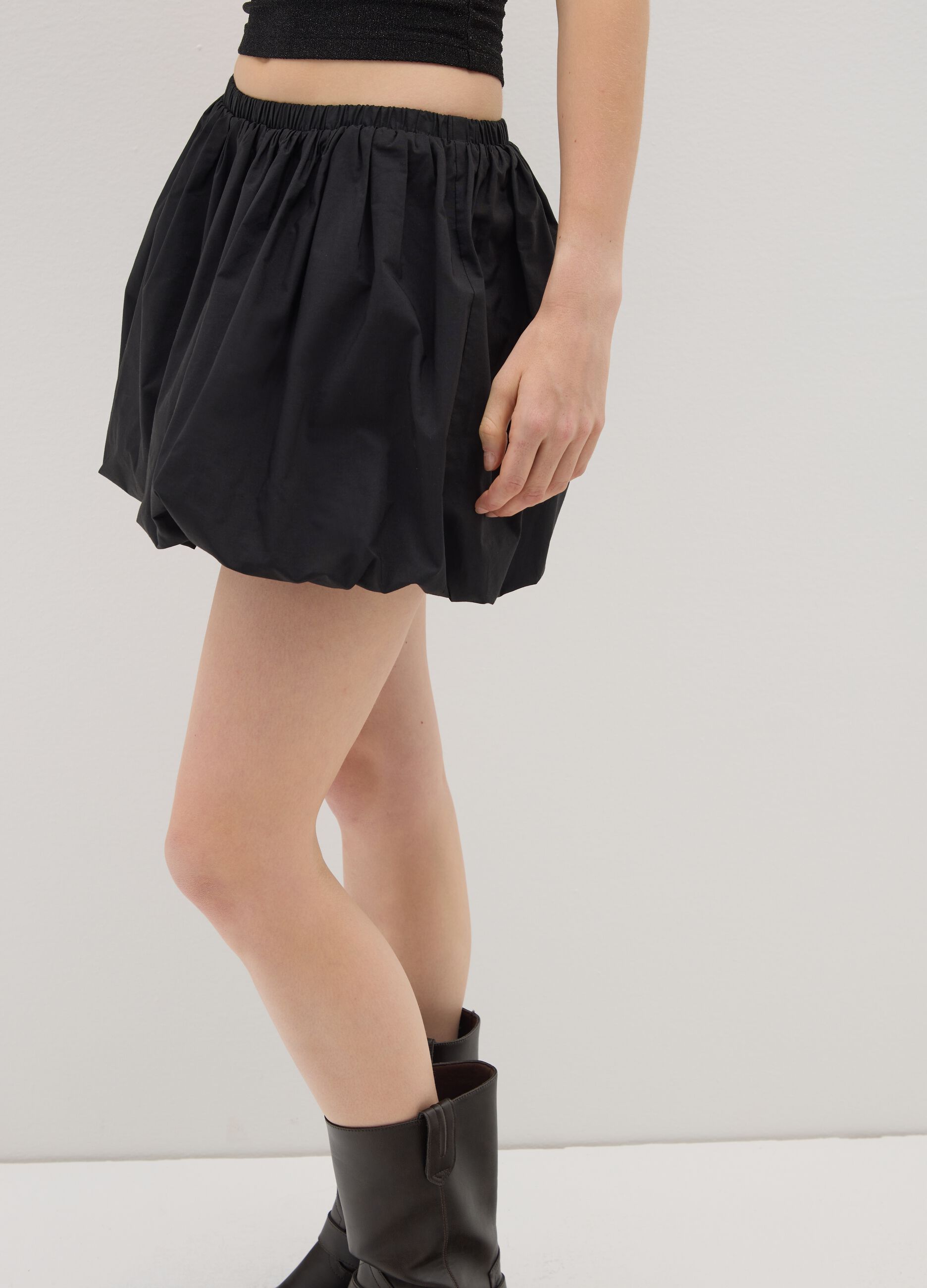 Black Cotton Blend Balloon Skirt