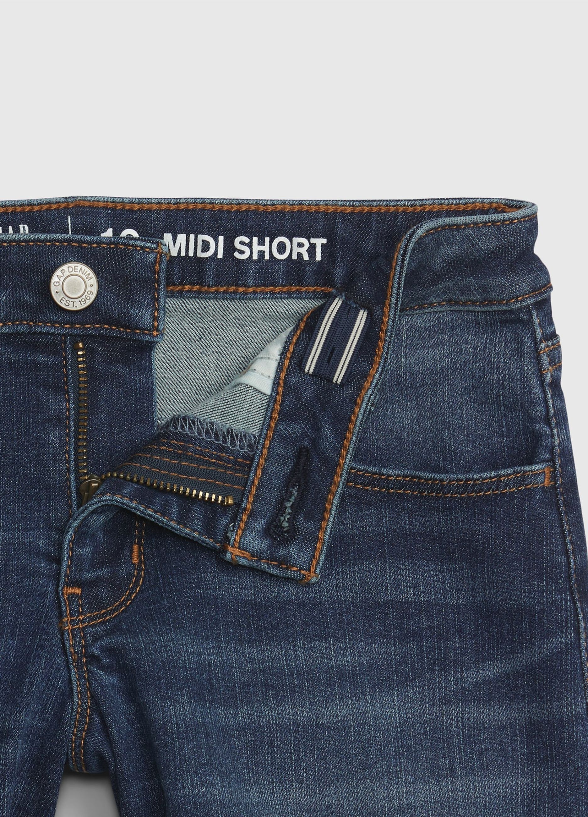 Stretch denim midi shorts
