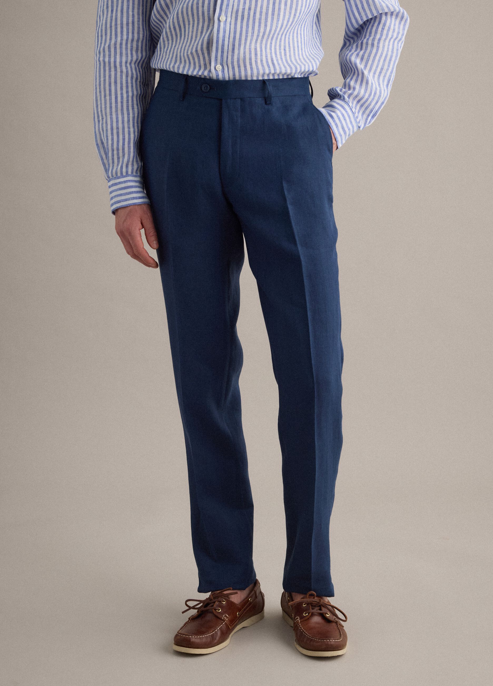 Slim-fit formal trousers in pure blue linen