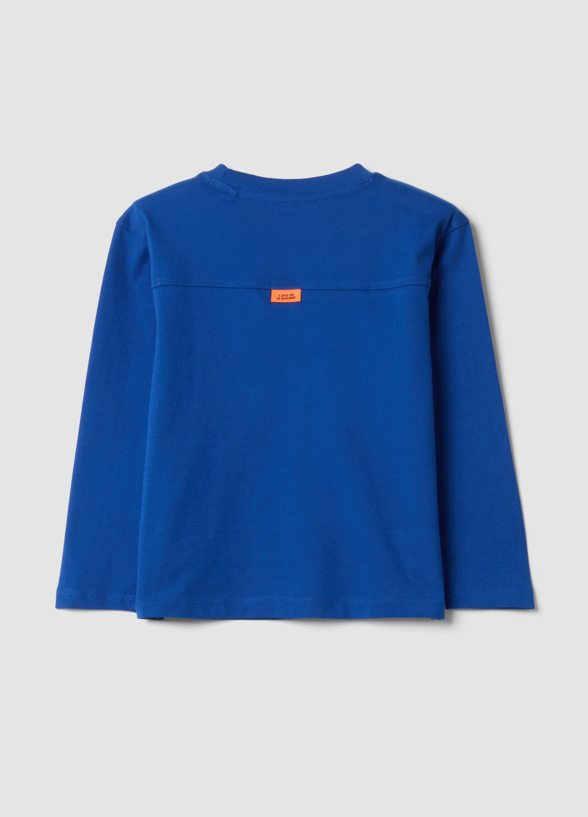 T-shirt blu in puro cotone con girocollo over fit