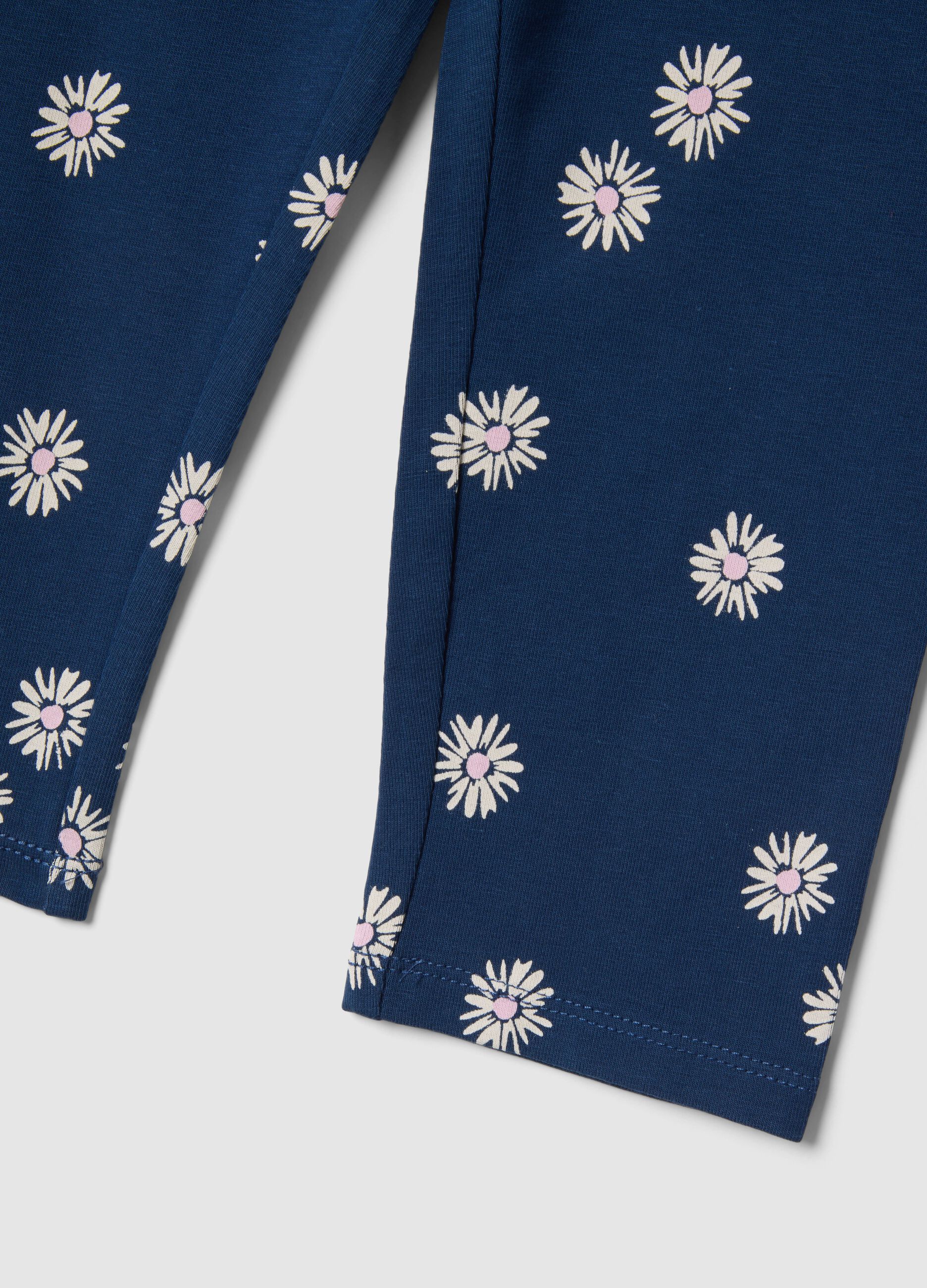 Girls' skinny blue cotton leggings with flowers