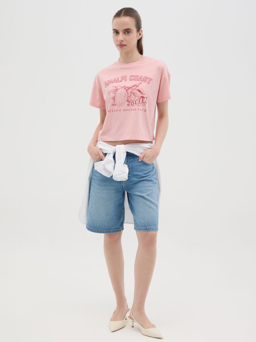 Pink cotton T-shirt with "Amalfi Coast" print_1