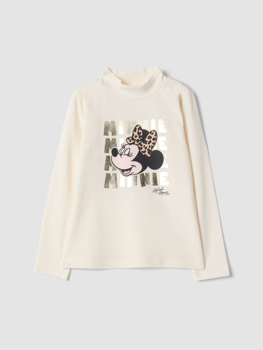 Maglia bianca in cotone elasticizzato con stampa Minnie_0