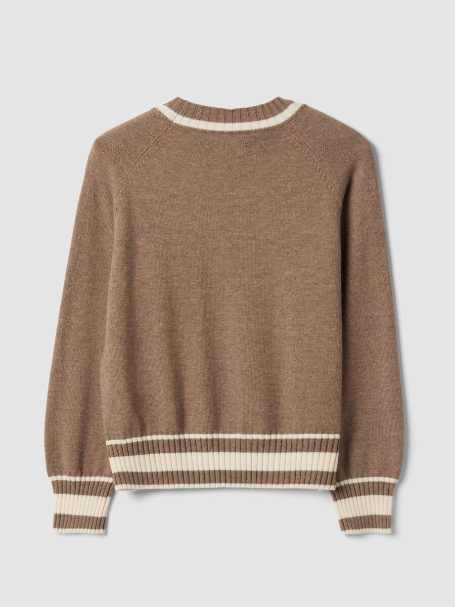 Brown viscose-blend jumper with striped trims, regular fit_1