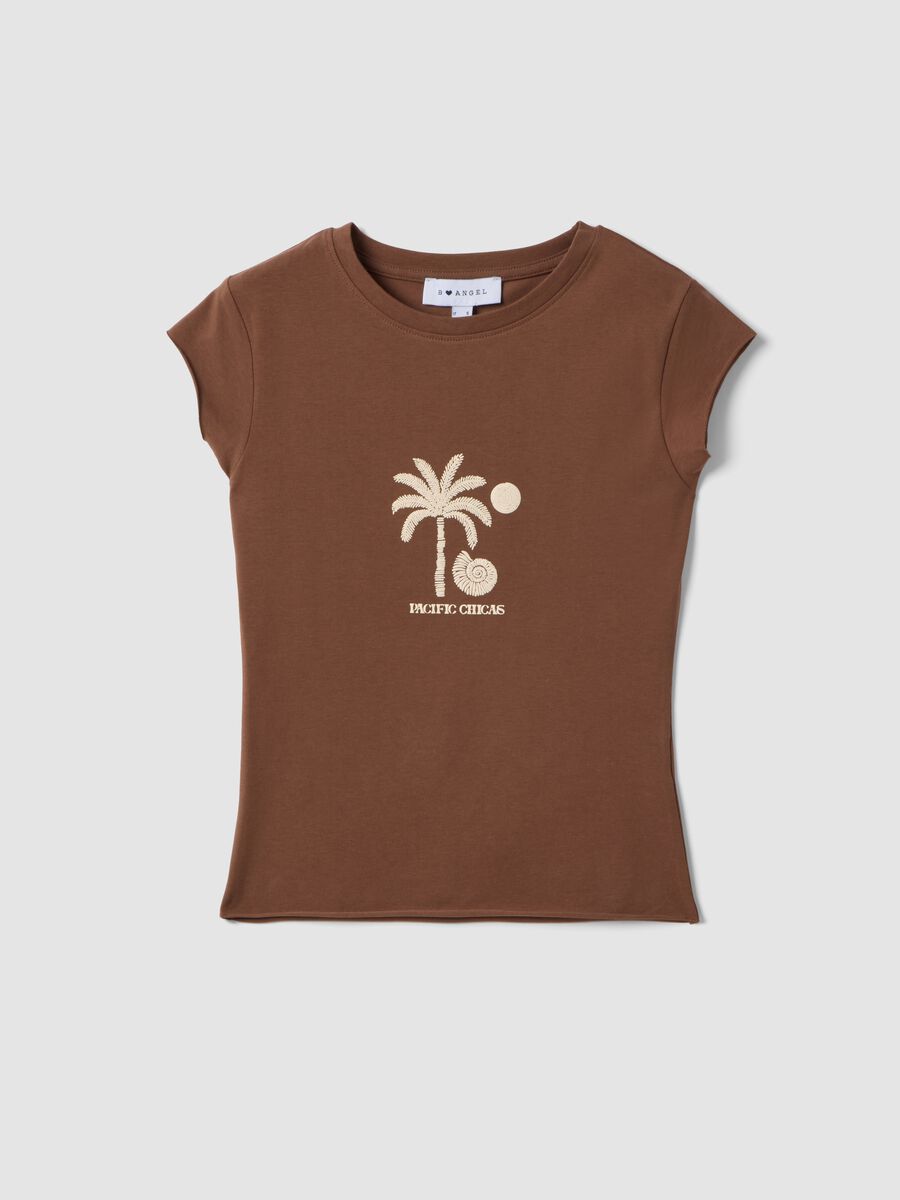 T-shirt fitted in cotone elasticizzato marrone con stampa_4