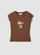 Brown fitted stretch-cotton T-shirt with print_4