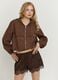 Brown stretch shorts with lace trim_0