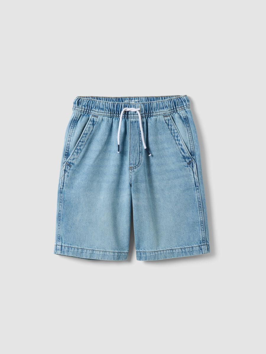 Boys&rsquo; blue denim shorts in cotton blend, straight fit_3
