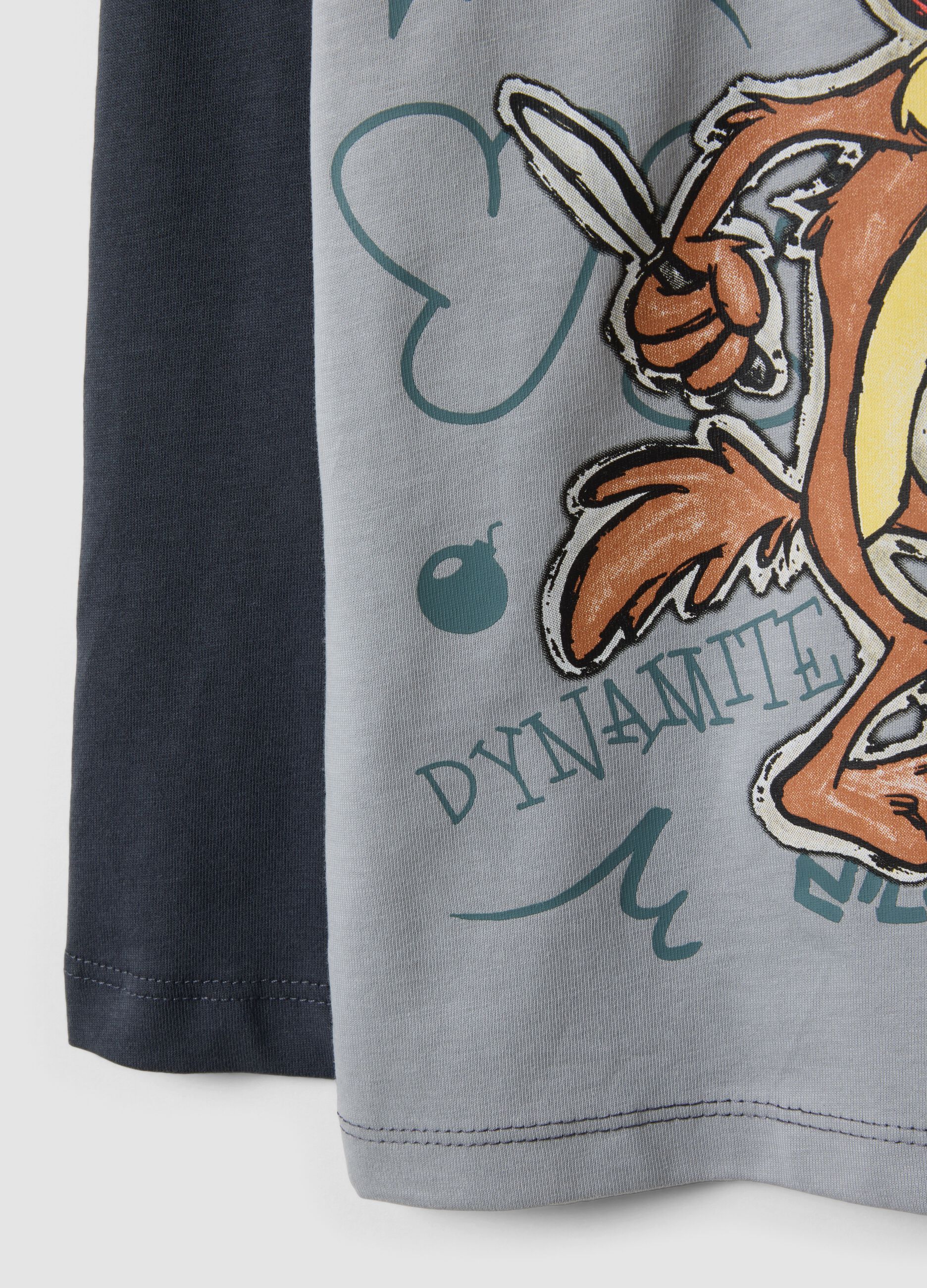 Grey pure cotton Looney Tunes print T-shirt for boys