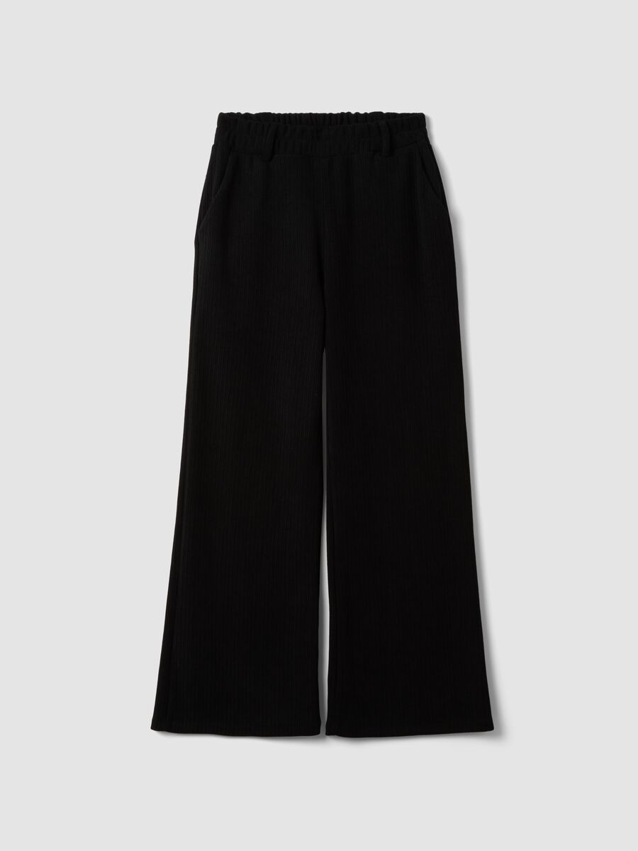 Black wide-leg stretch trousers with regular fit_4