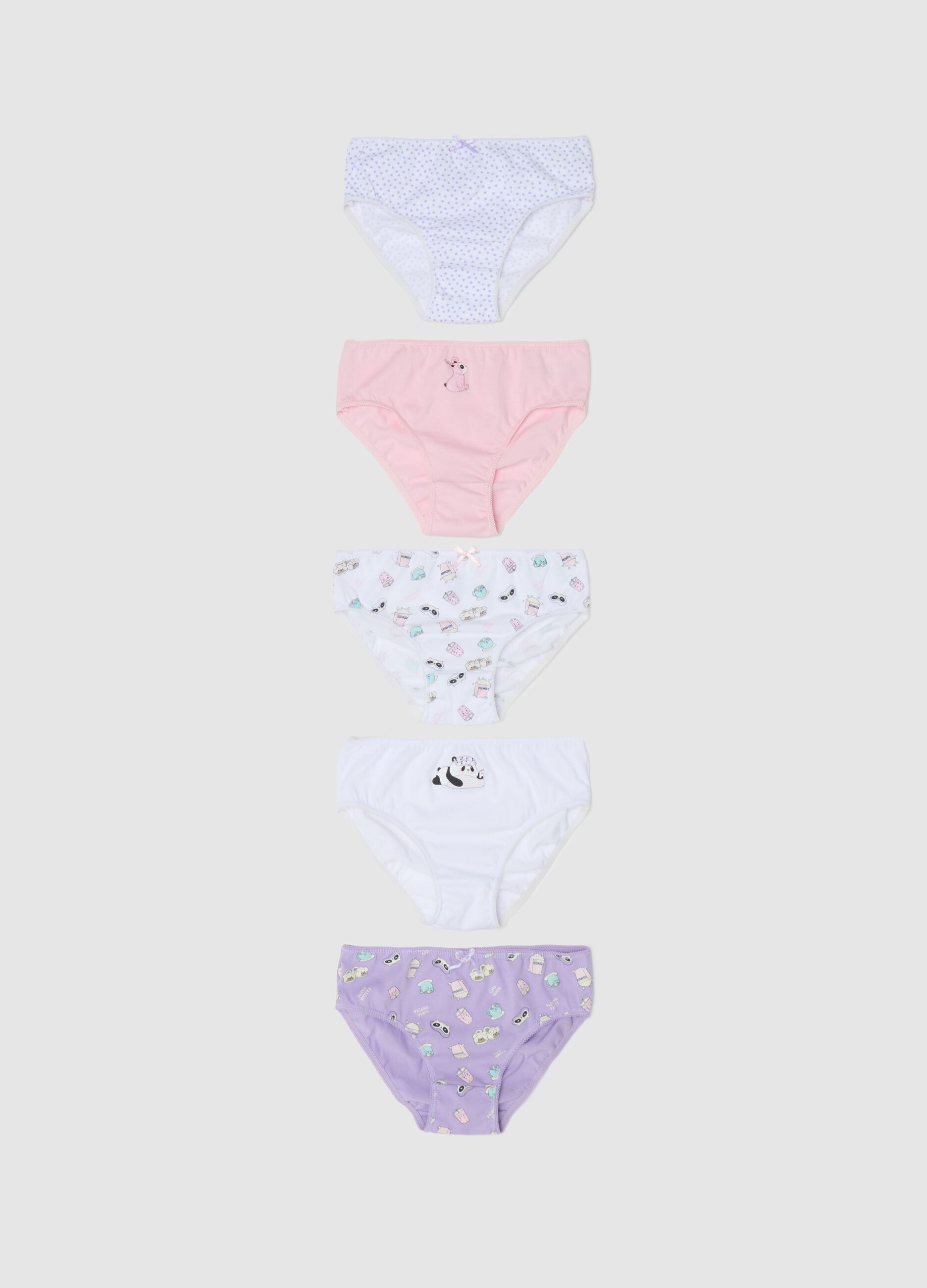 Five-pack briefs in cotton with bow and print