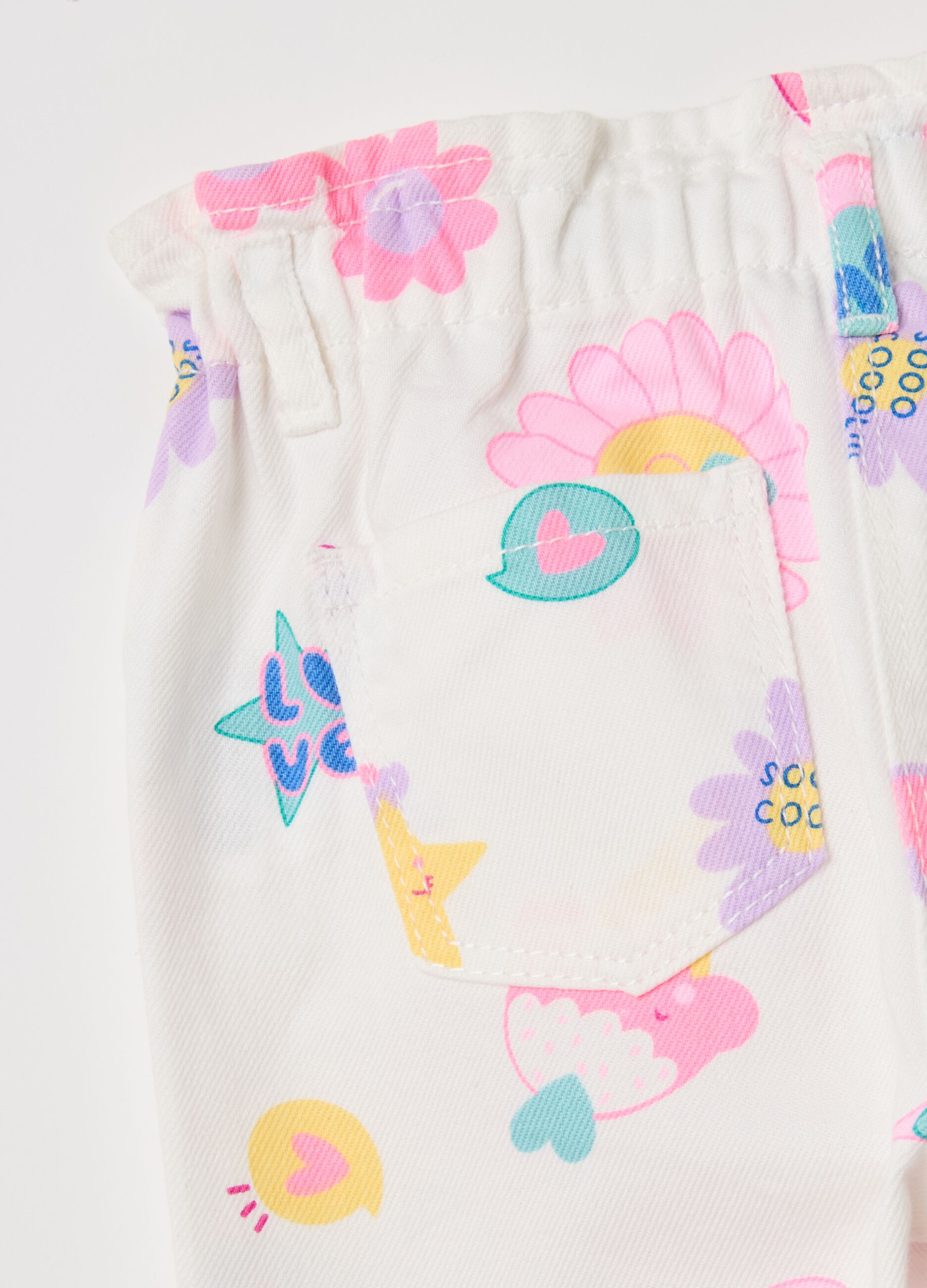 Baggy-fit trousers with flower and ice cream print