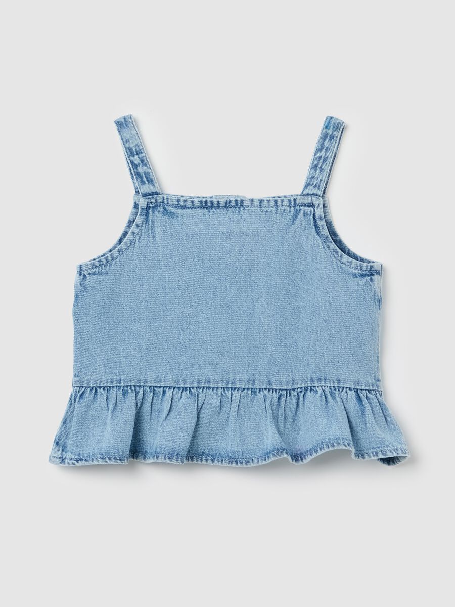 Blue chambray denim vest with flounce_1