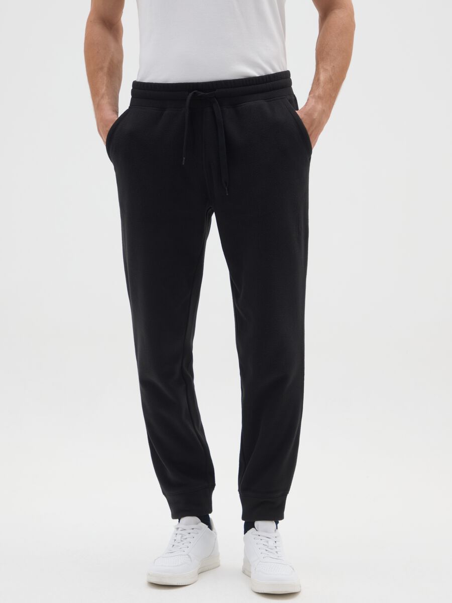 Black fleece trousers regular fit with elastic waistband_0