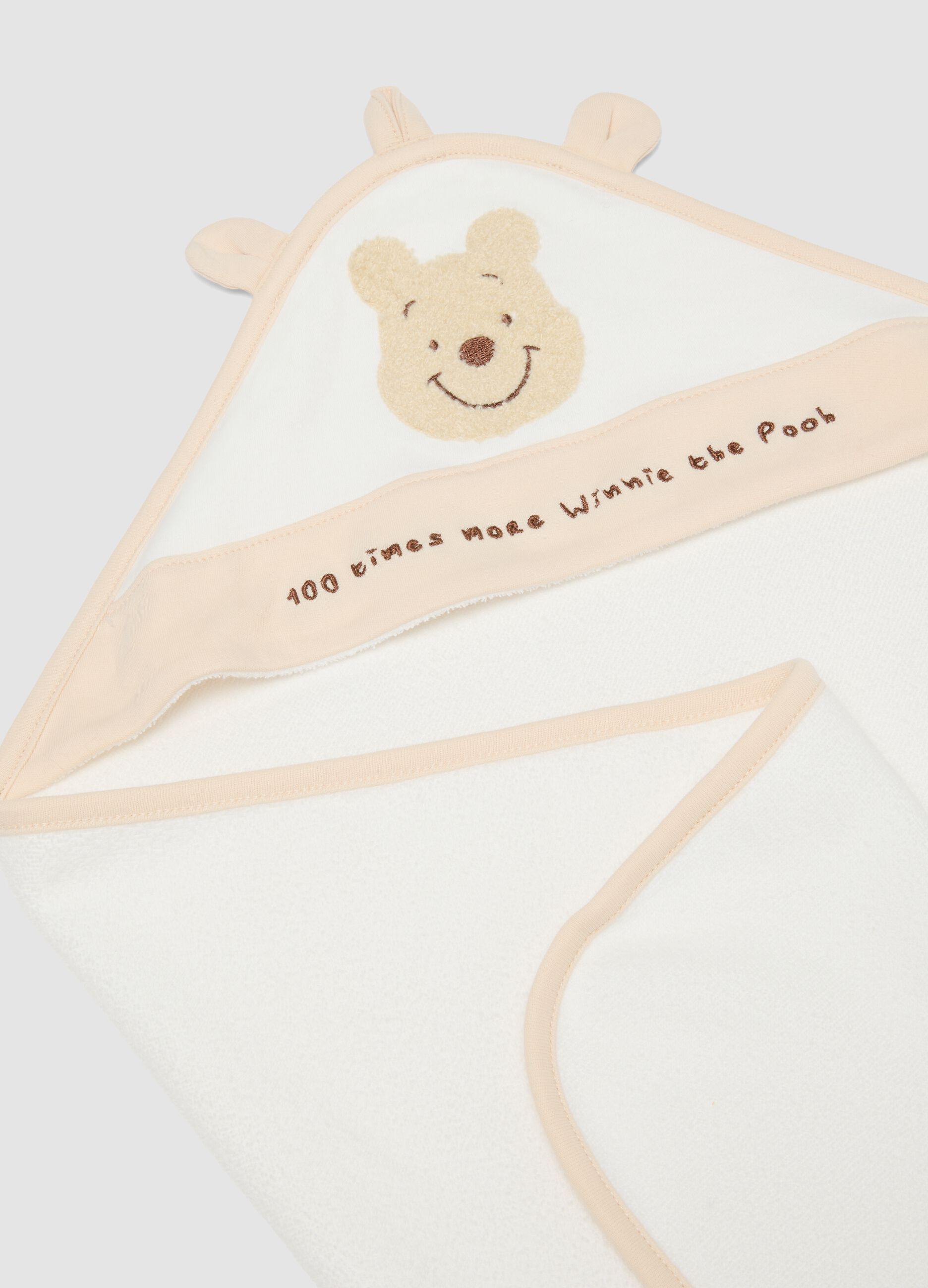 Accappatoio bianco in misto cotone organico con cappuccio a tema Winnie The Pooh