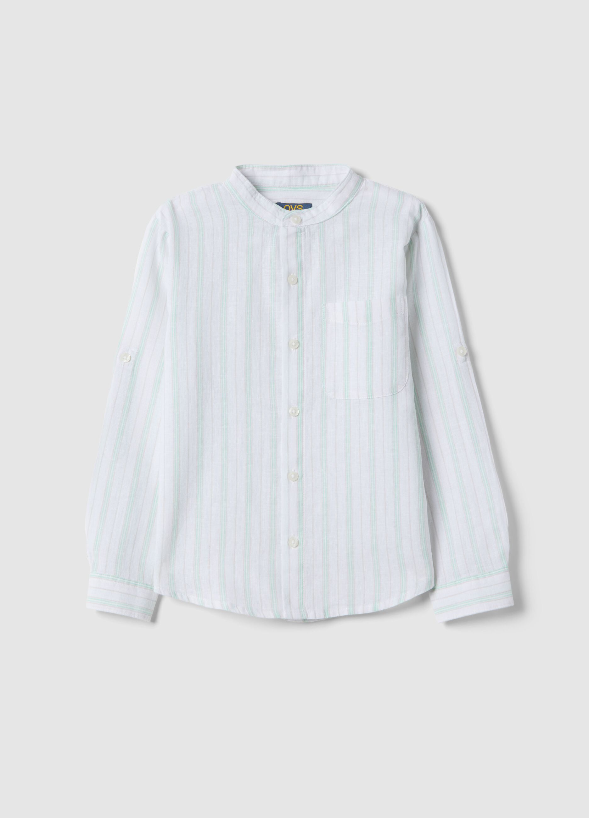 Children's regular fit multicoloured striped linen blend shirt