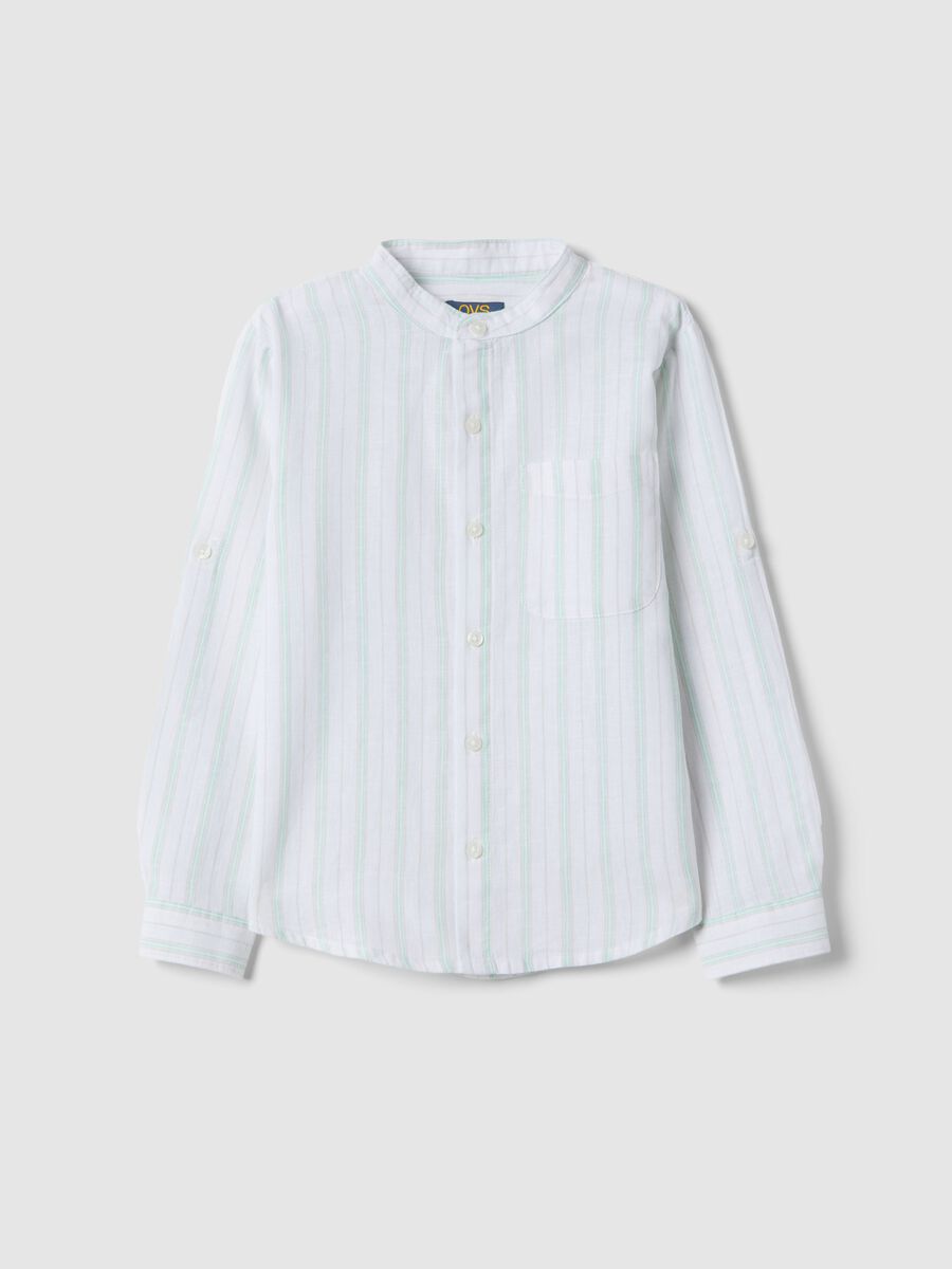 Camicia in misto lino a righe multicolor da bambino regular fit_0