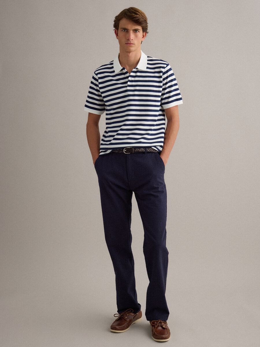Polo blu e bianca a righe in puro cotone regular fit_2