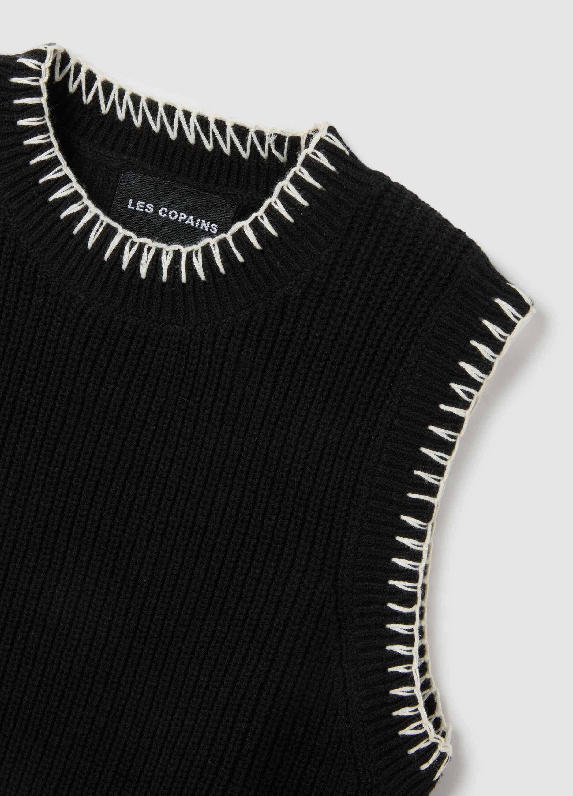 Black Cotton Blend Regular Fit Vest