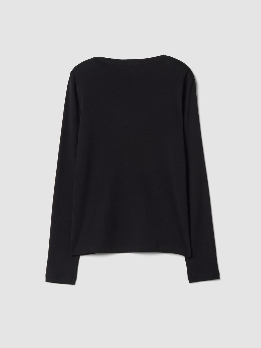 T-shirt nera girocollo in puro cotone con strass regular fit_2