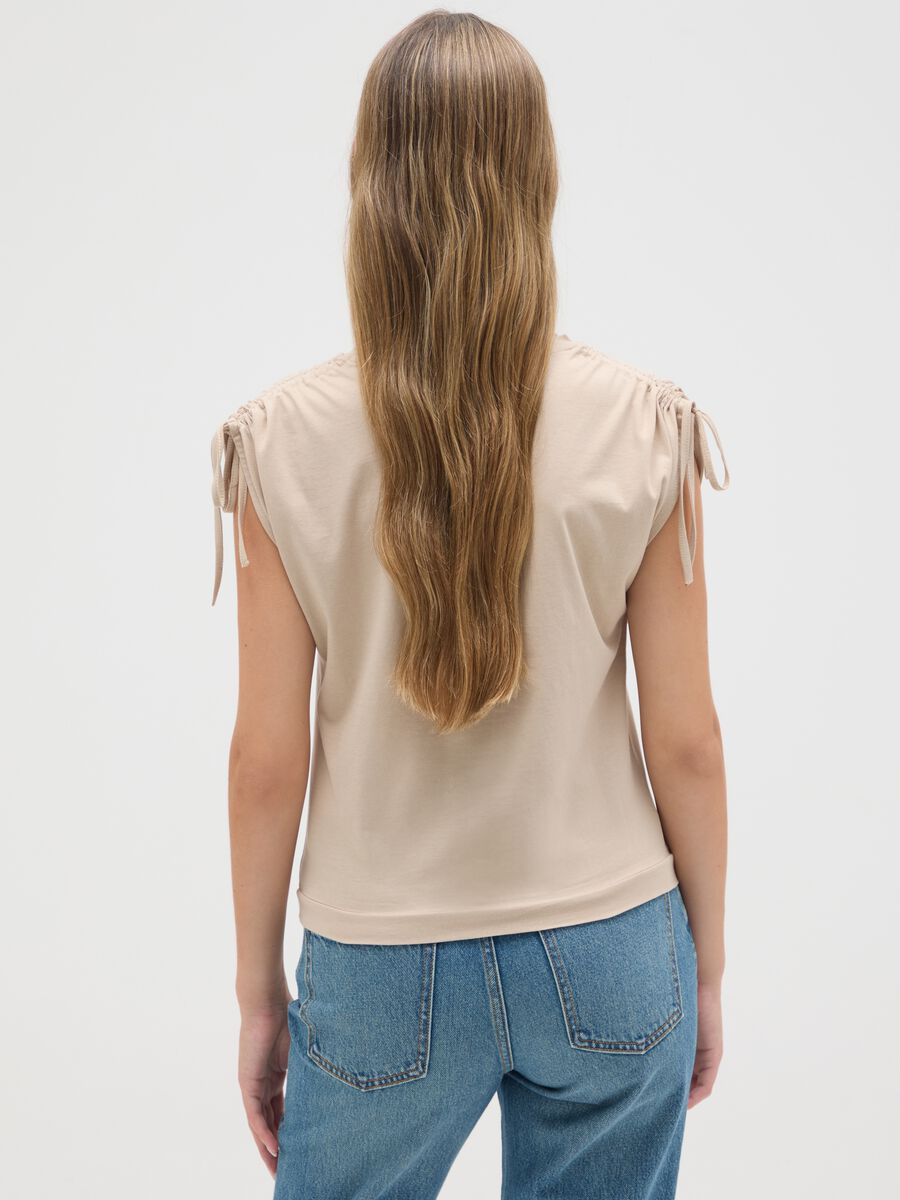 Women's beige pure cotton regular fit T-shirt_1