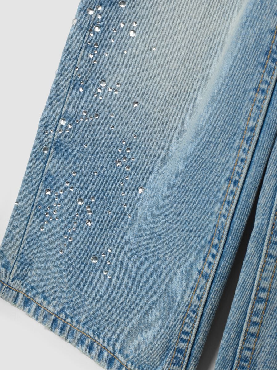 Pure cotton straight-fit denim jeans with rhinestones_3