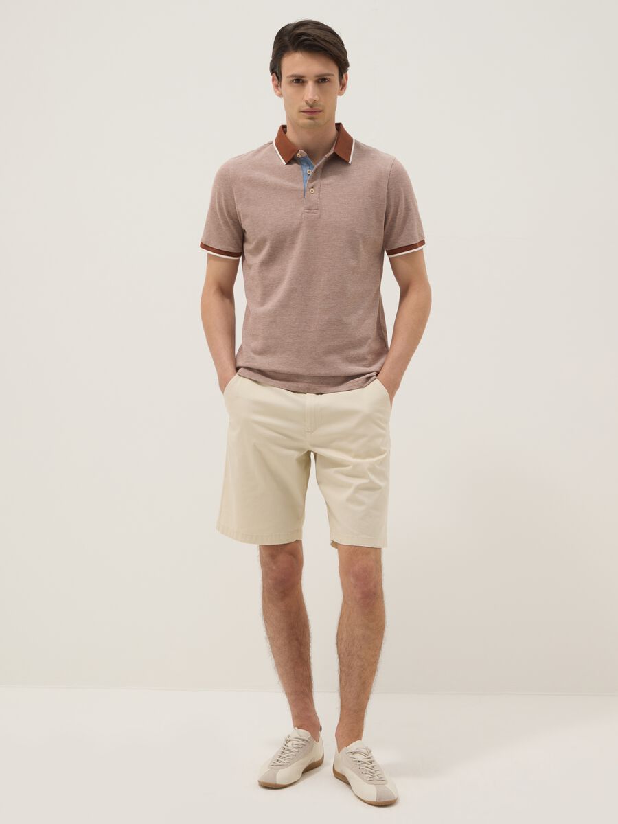 Brown pure cotton polo with classic collar_1