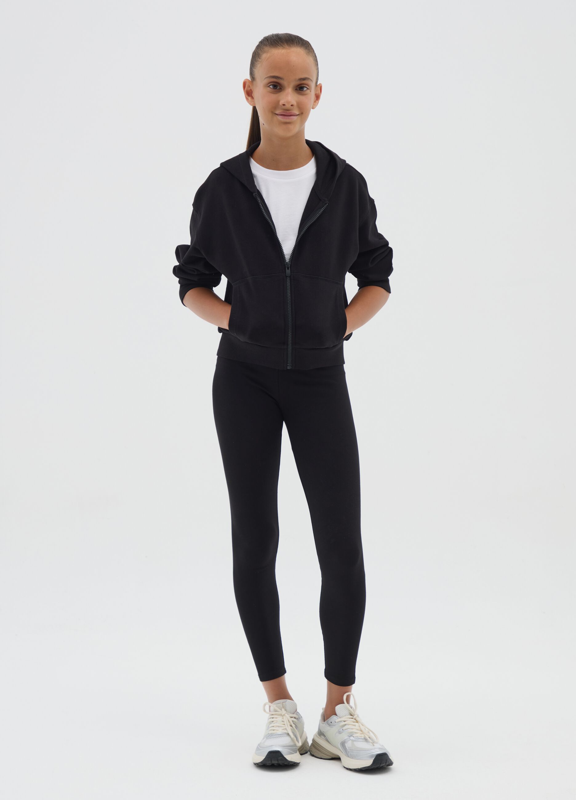 Girls' stretchy cotton skinny black leggings