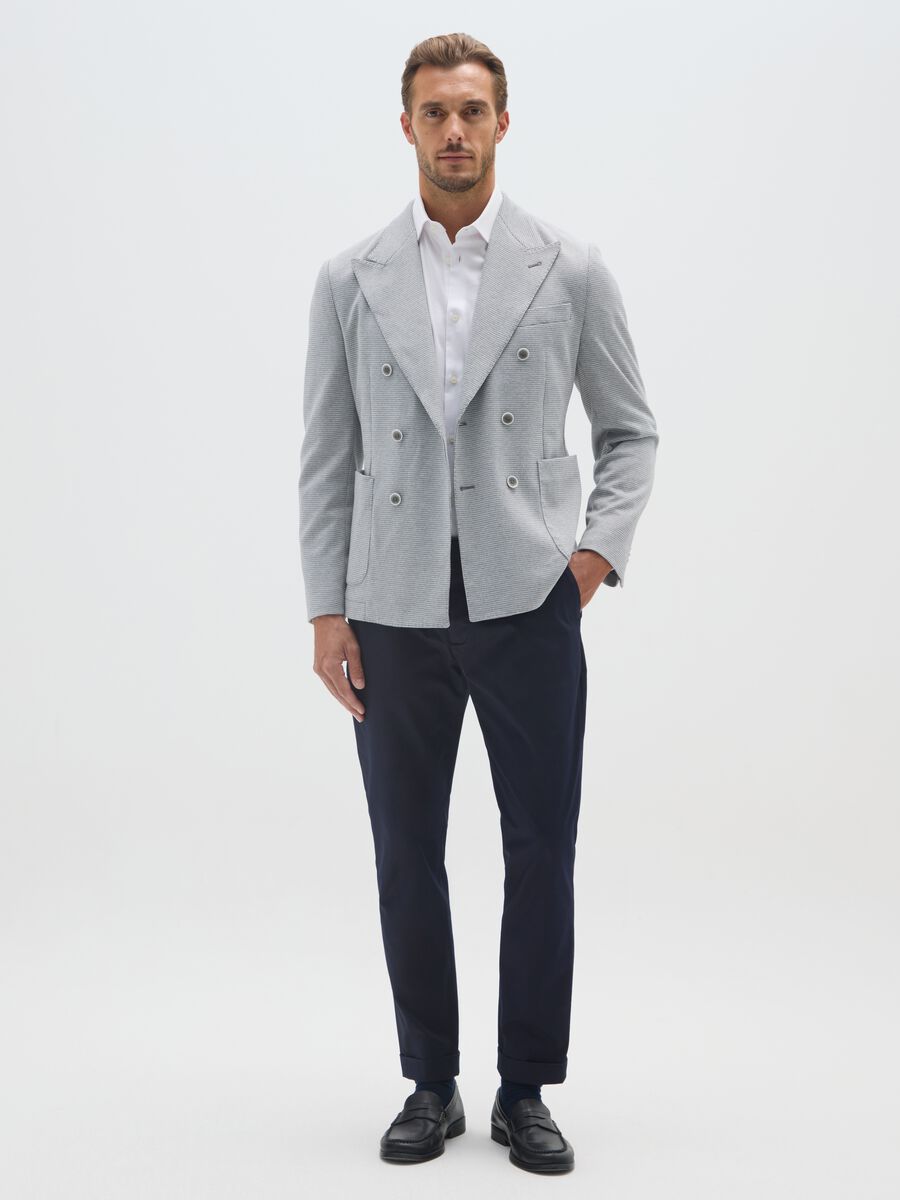 Slim fit checked cotton blend blazer with buttons_1