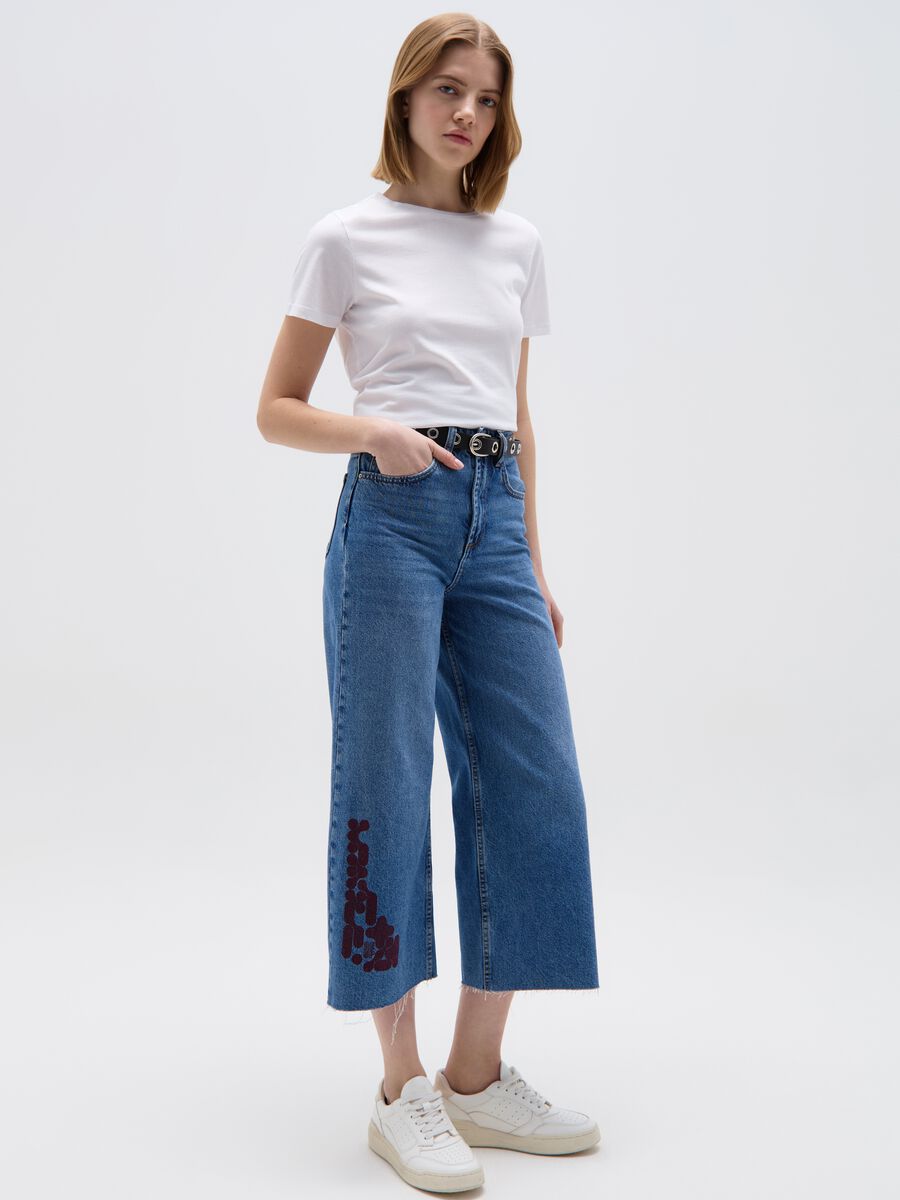 Jeans wide leg crop con stampa RE-UP_0