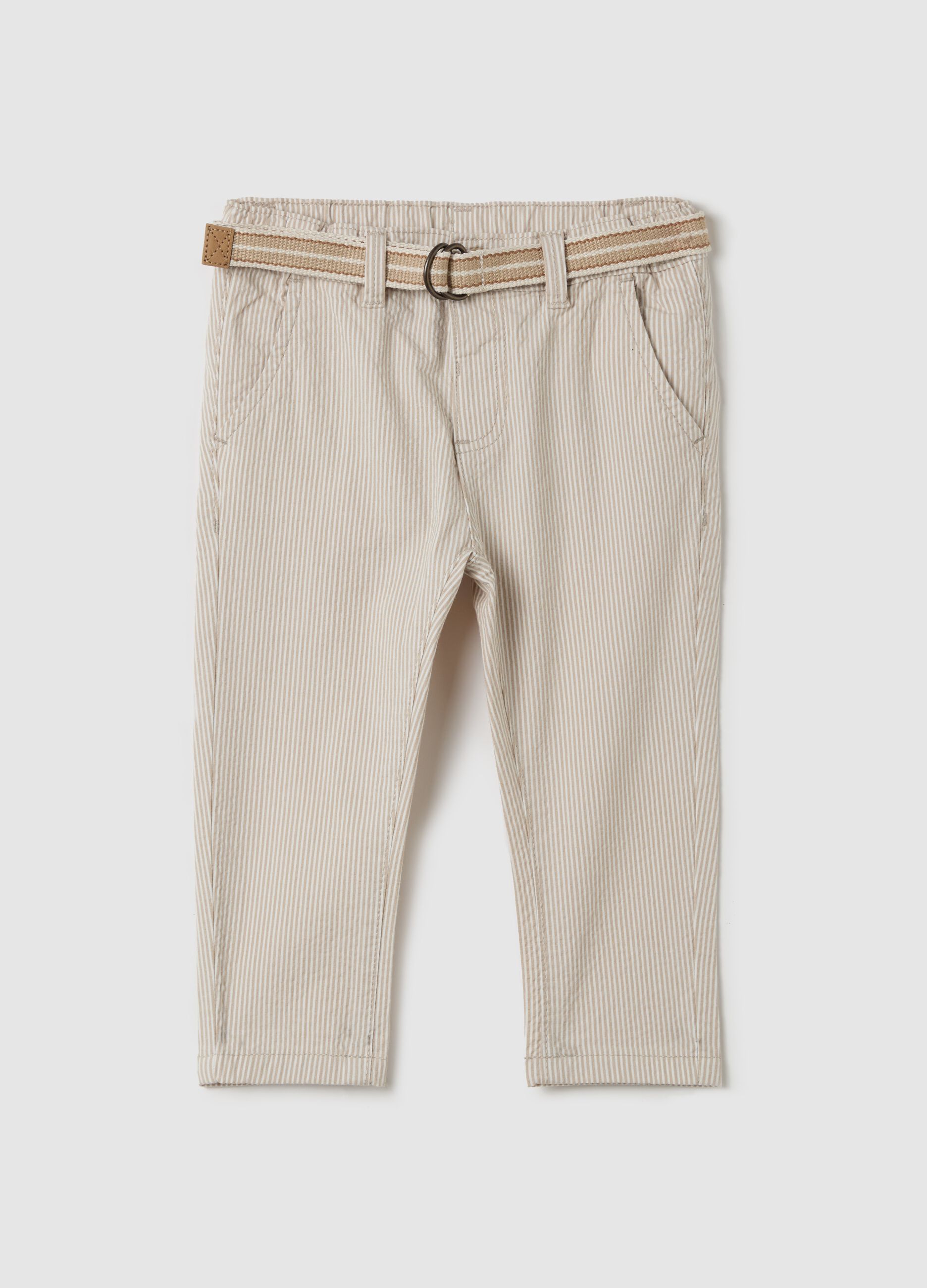 Striped chino trousers with belt