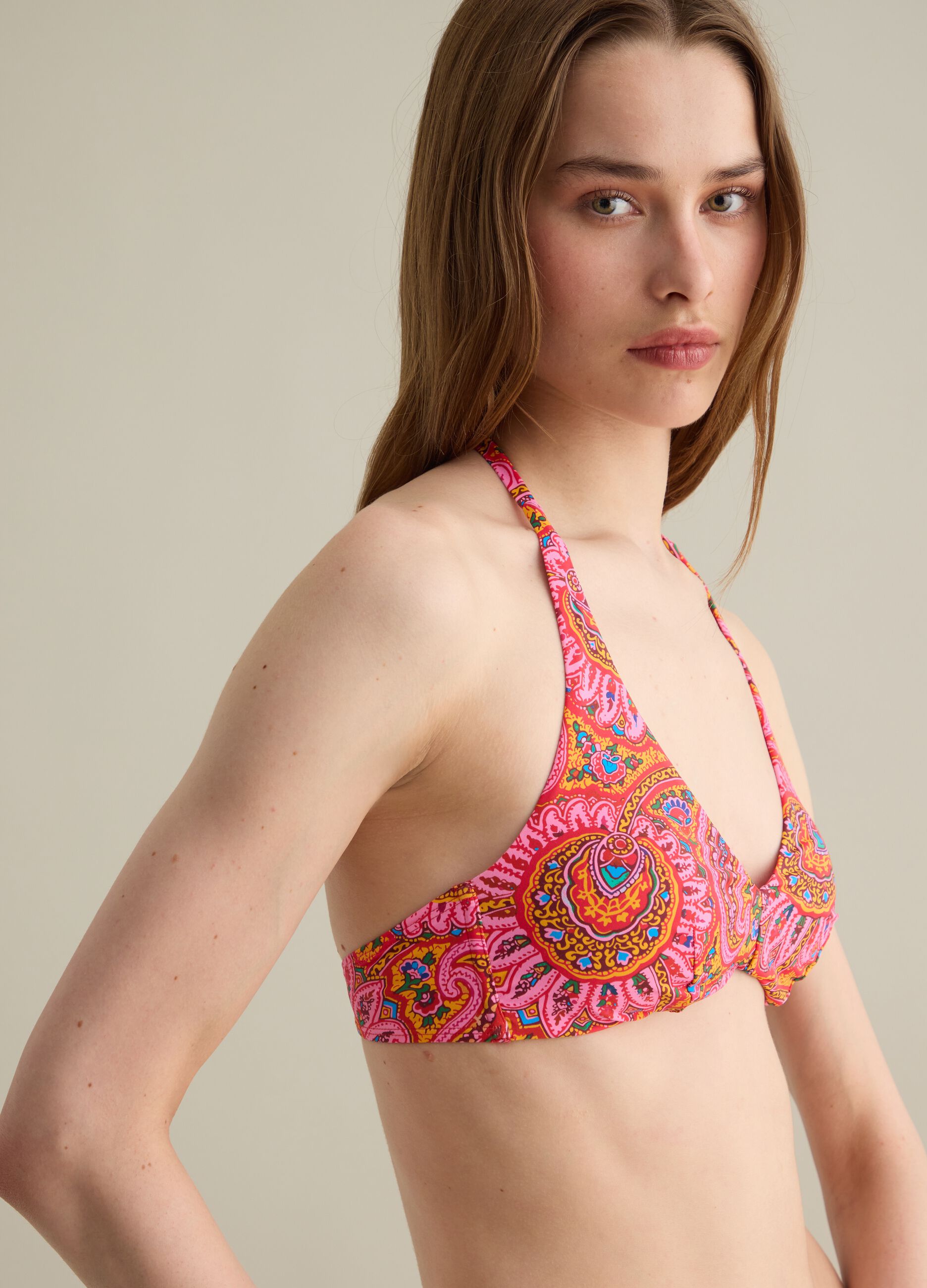 Top bikini da donna in tessuto elasticizzato multicolor