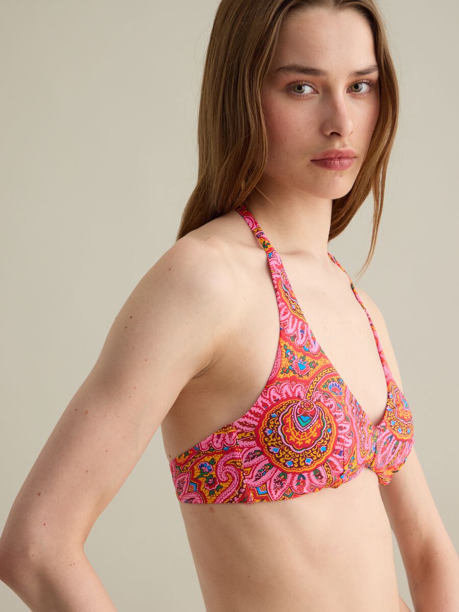 Women’s bikini top in multicoloured stretch fabric_1
