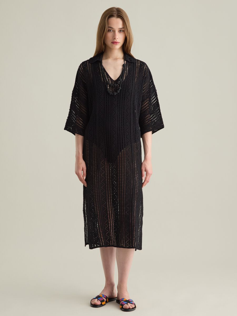 Women's Long Black Pure Cotton Dress_0