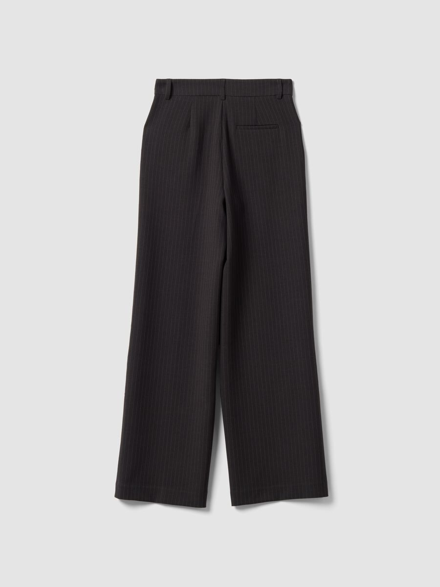 Pantaloni grigi gessati in viscosa elasticizzato a gamba dritta_5