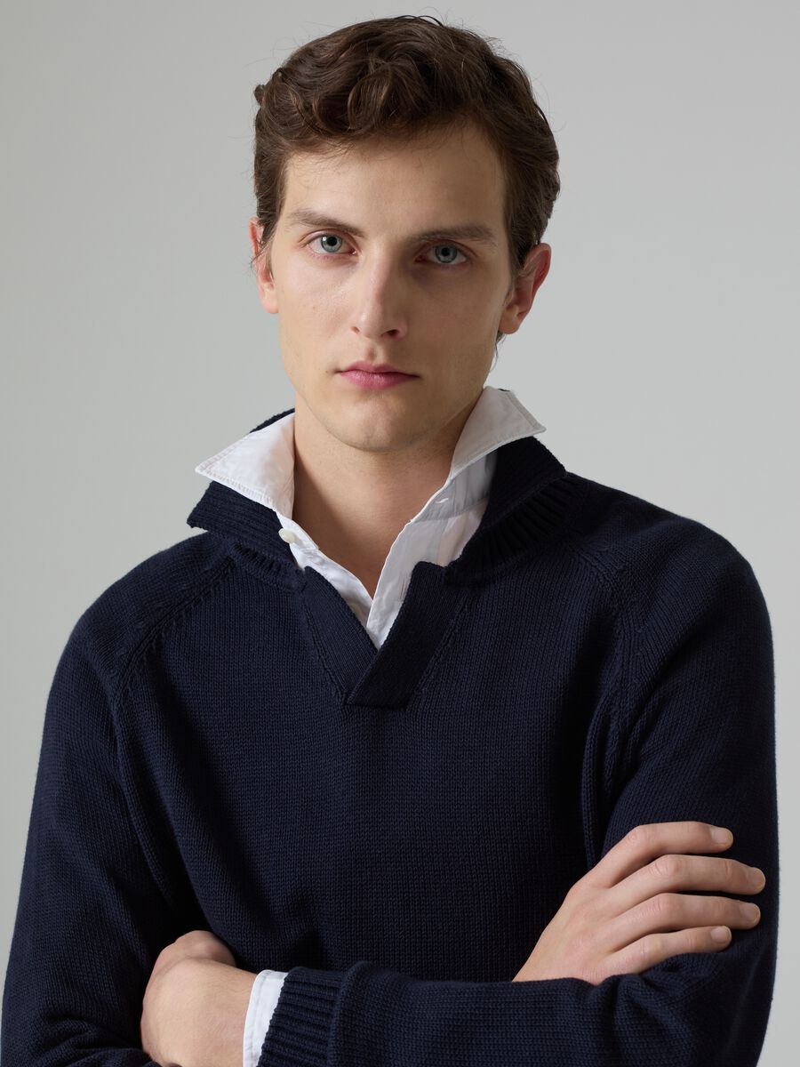 Cotton pullover with polo neck_1