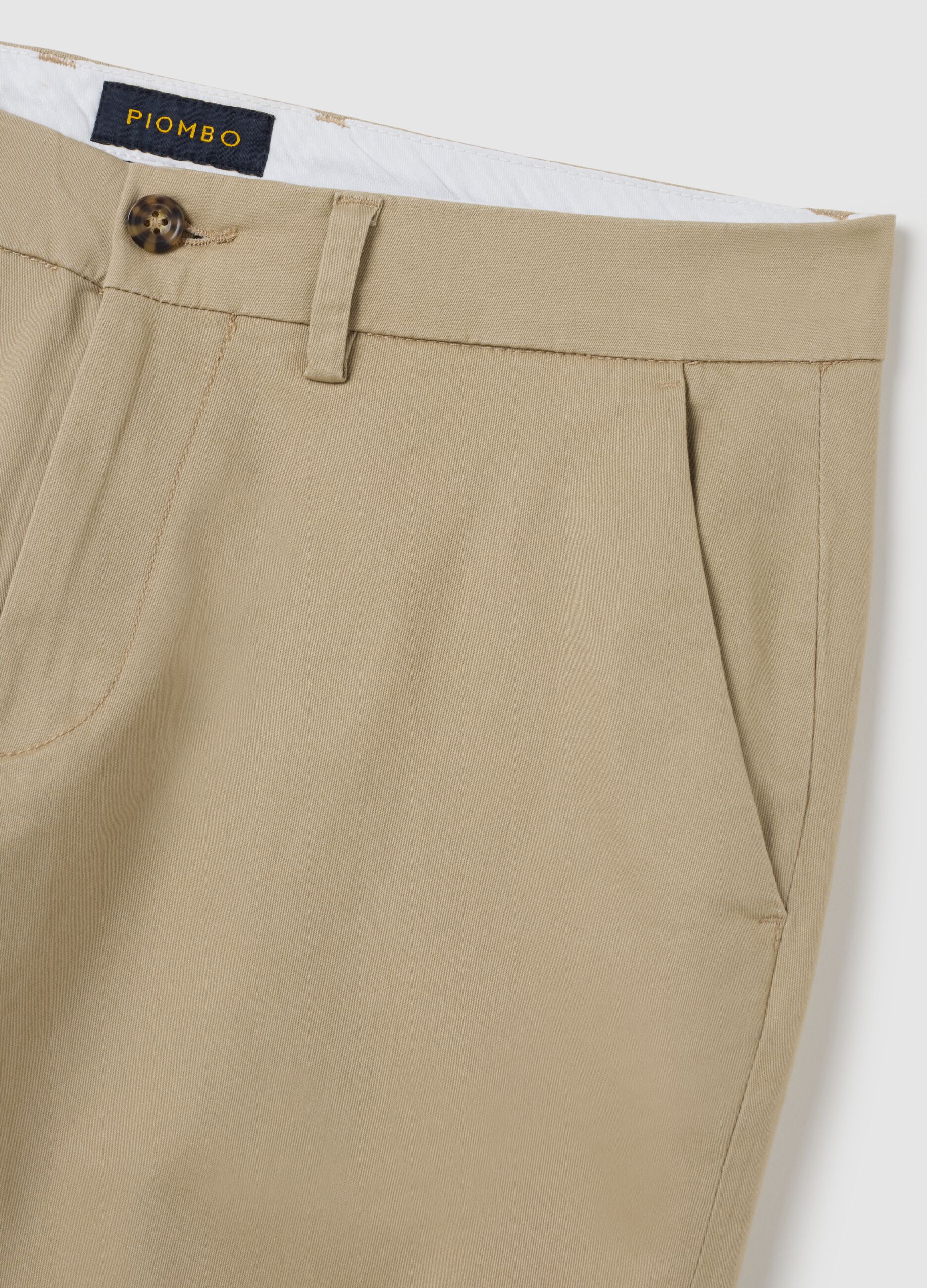 Beige Regular Fit Stretch Cotton Trousers