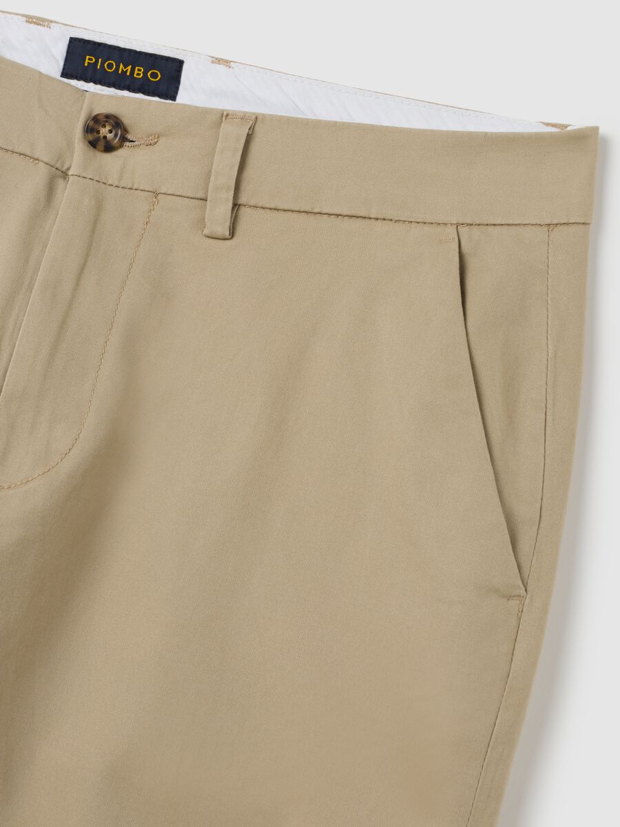 Beige Regular Fit Stretch Cotton Trousers_5
