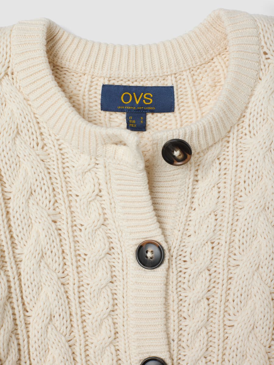 Beige cotton-blend crew-neck cardigan_1