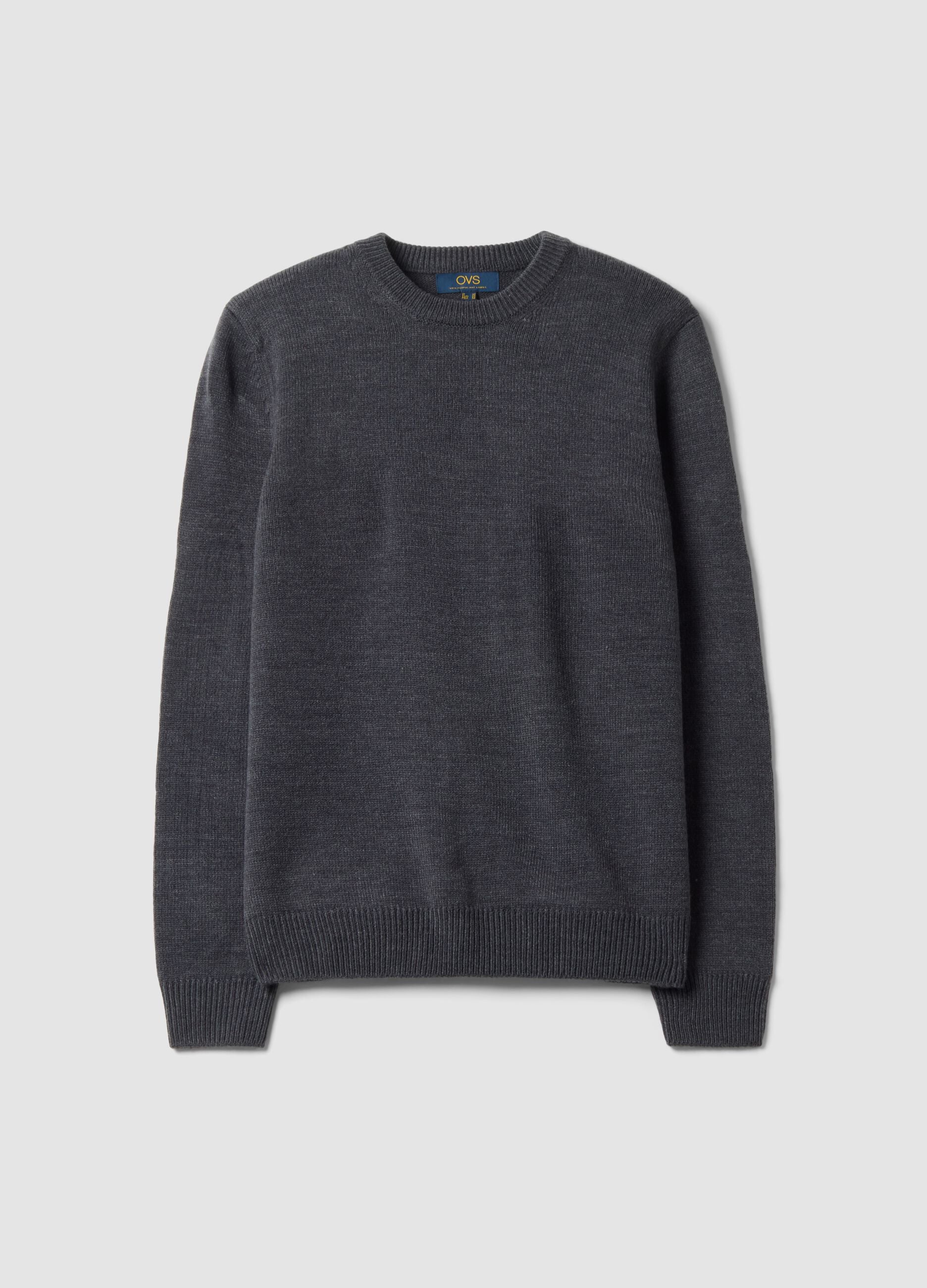 Grey crew-neck knit jersey jumper, regular fit