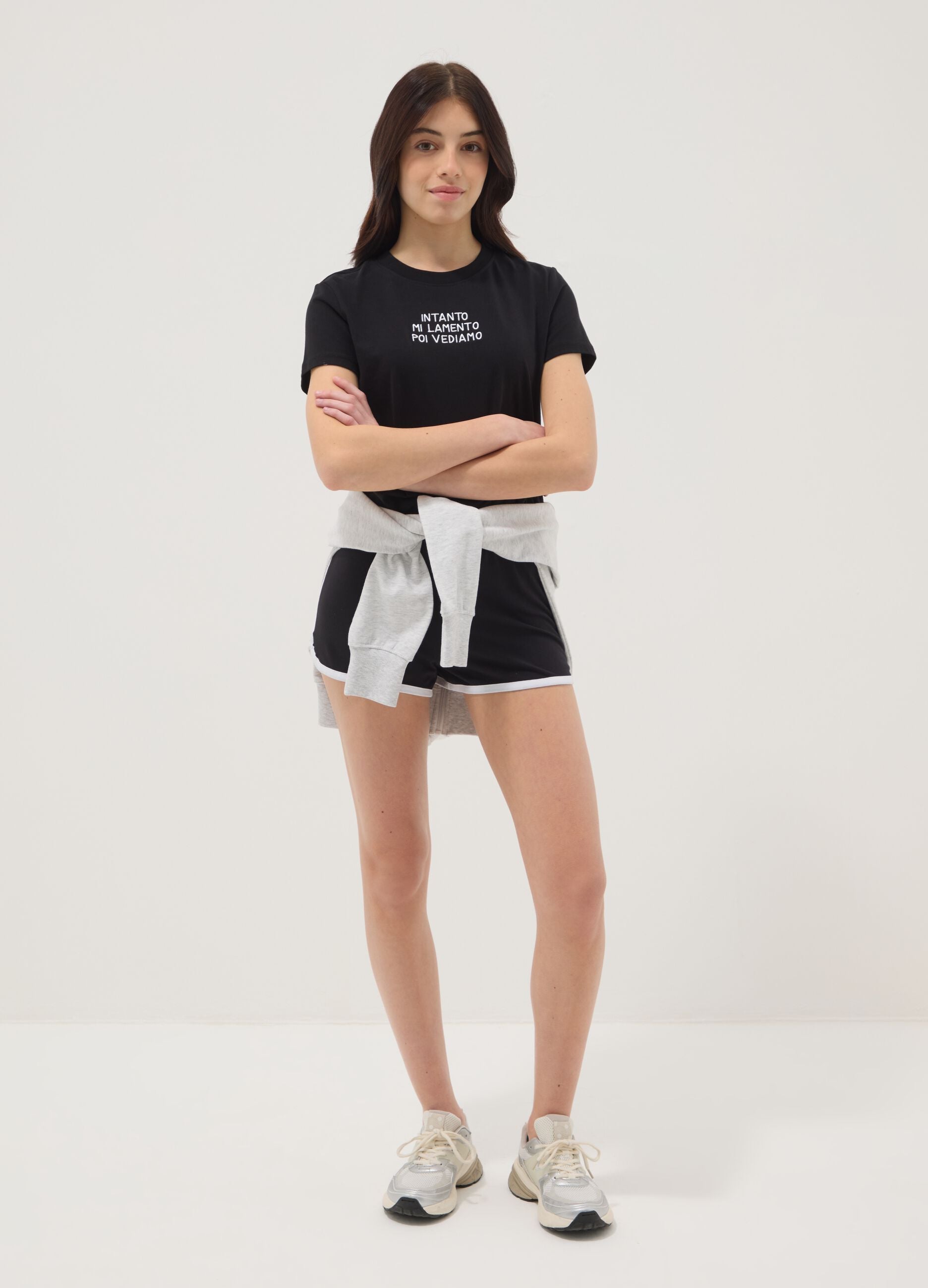 Girl's black pure cotton slim fit shorts
