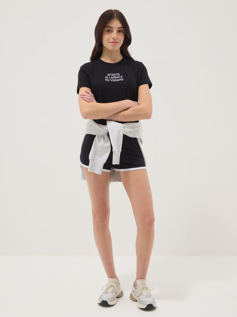 Pantaloni corti in puro cotone nero da ragazza slim fit_0