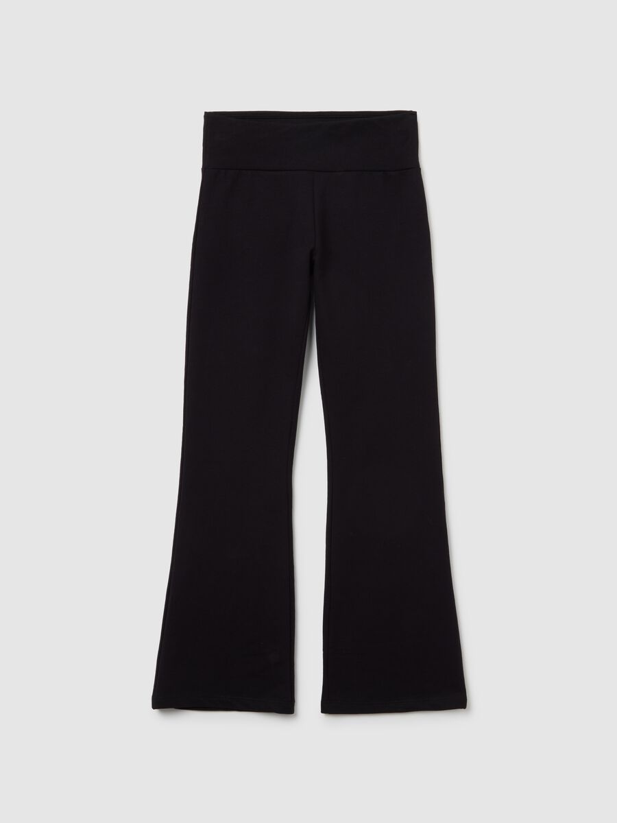 Leggings flare neri da ragazze in cotone elasticizzato_0